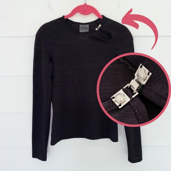 Vintage Versace Jeans Couture Black Semi-Sheer Keyhole Top XS - Picture 1 of 12